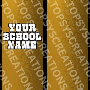 May include: Gold graduation banner with black text that reads "Your School Name", "Congrats!" and "Class of 2023". The banner also has the text "your name" in black cursive.