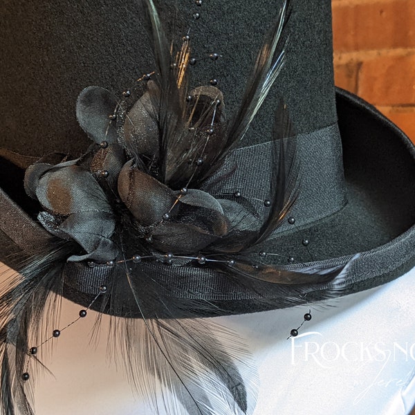 Kentucky Derby, Stevie Nicks' style black top hat, formal affair hat, elegant alternate wedding topper,  Lady Mary hat, riding hat, concert