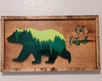 Mountain bear and trees SVG for laser and CNC, Digital file