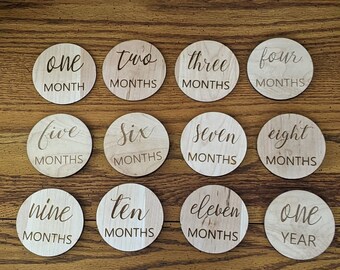 Baby Month Milestones cards, Hardwood Monthly Milestone markers