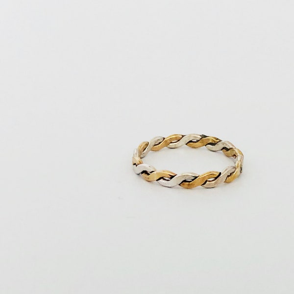 two toned braid band Ring - Gold Stacking Ring  - Fitted Toe Ring - Sized Toe Ring -  Thumb Ring - Midi Ring - silver Ring - braid ring