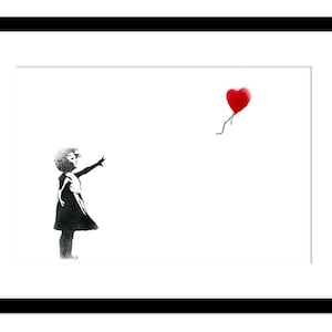 Pieza de arte de banksy con globo de corazón rojo