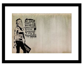 thumbnail image 2 of BANKSY Achieve Greatness Framed Poster – 4 Sizes A4/A3/A2/A1 – Graffiti Art Print 2 of 4