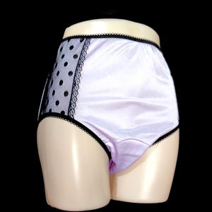 Size 9 - Soft Shiny Smooth Lilac Vintage Nylon Panties with Spot Lace