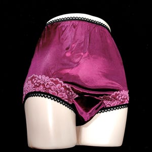 Size 9 Shiny Silky Dark Grape Vintage Granny Panties with Matching Lace