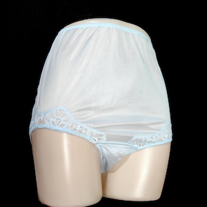 Size 8/9  Blue Vintage Nylon Panties with Matching Lace