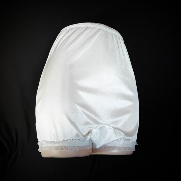 Lovely Soft Shiny White Vintage Bloomers Granny Panties with Wide Gusset Size 9