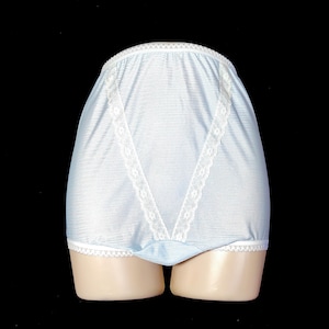 Size 11 Soft Silky Baby Blue Vintage Nylon Granny Panties with Lace V
