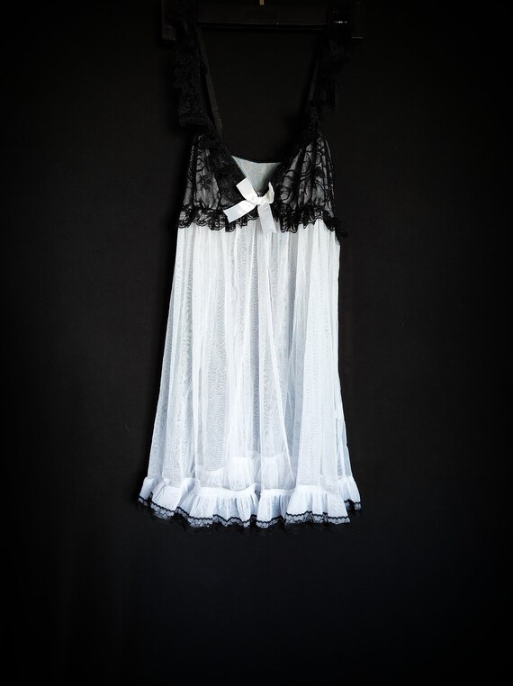 Lovely Sheer white BabyDoll Nighty with Black Lac… - image 4