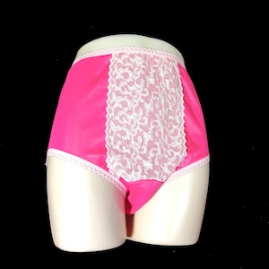 Size 9 Soft Dark Pink Vintage Nylon Panties with Embroidered Lace