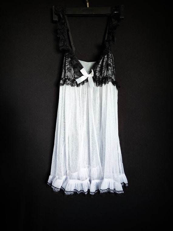 Lovely Sheer white BabyDoll Nighty with Black Lac… - image 1