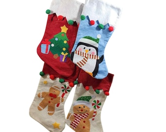 Meia de Natal (x4) Pinguim, Árvore de Natal, Biscoito de Gengibre x2 Greenbrier Int'l