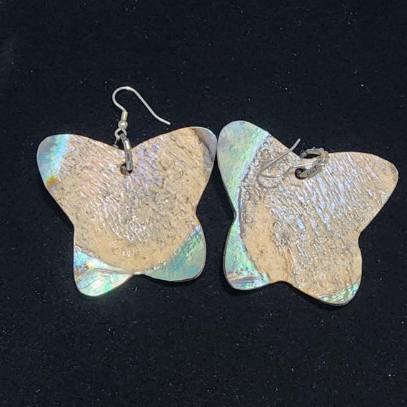 Large Abalone Shell Butterfly Dangle Earrings Blu… - image 1