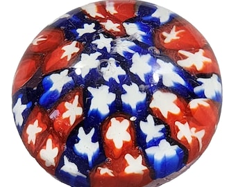 Pisapapeles vintage STARS de vidrio soplado a mano, rojo, blanco y azul, 9" de circunferencia.