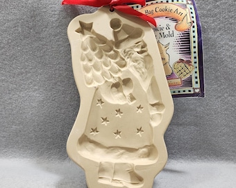 Stampo per biscotti Kris Kringle, vintage, in gres, marrone, per biscotti, 1996, fuori produzione, nuovo con etichette.