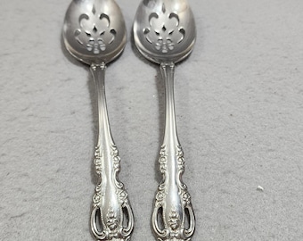 Oneida COMMUNITY BRAHMS Slotted Serving Spoons 2 Baroque Flowers Stainless