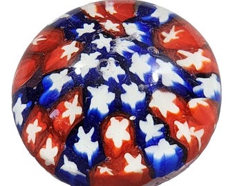 Vintage STARS Paperweight Hand Blown Art Glass Red White Blue 9" Circumference