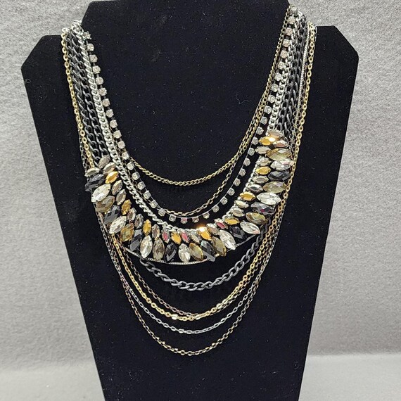 MultiStrand Layered Chunky Statement Necklace Cle… - image 1