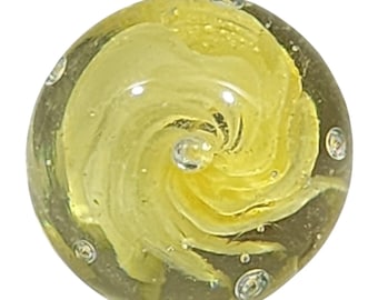 Yellow Petaled Swirl Paperweight Hand Blown Art Glass Round 7" Circumference