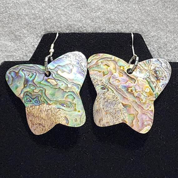 Large Abalone Shell Butterfly Dangle Earrings Blu… - image 4