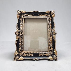 Ornate Baroque Rectangular Picture Frame Black Gold Resin Floral Acanthus Leaf