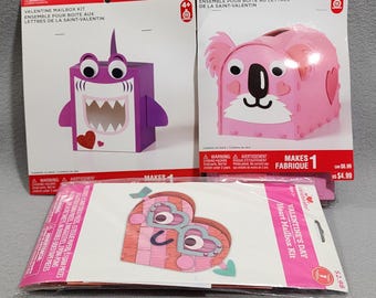Kit per la cassetta postale di San Valentino x3: squalo viola, cane rosa, cuore rosso - Confezioni nuove sigillate