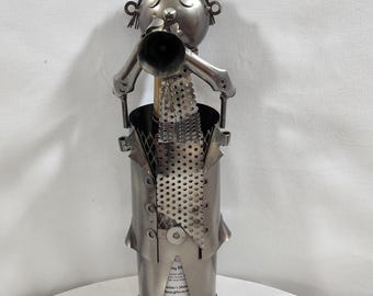 TRUMPETER Wine Bottle Caddy Holder H&K Designed Hand Crafted Steampunk Vintage
