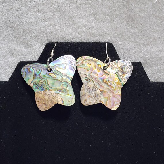 Large Abalone Shell Butterfly Dangle Earrings Blu… - image 3