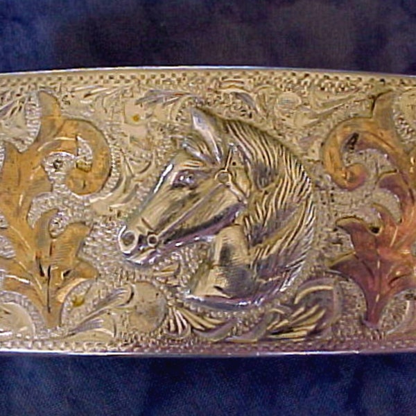 Stunning Sterling and Gold Vintage Broncobuster Equestrian Rodeo Buckle Crafted by W.H.L.C Silversmiths  Jalisco Mexico Eagle 50.