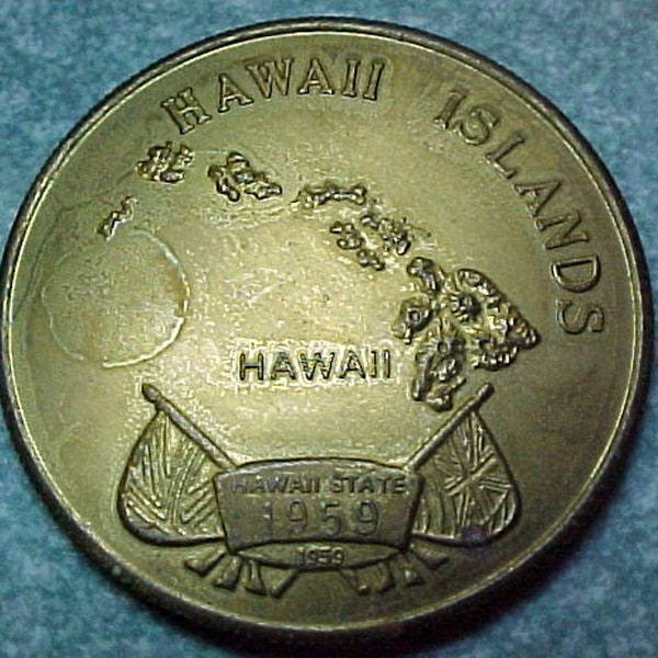 1959 Historische Hawaii Hawaiian Islands Statehood Medal Reeded Edge 37mm Yellow Bronze Honors Capt. James Cook Pacific Explorer.