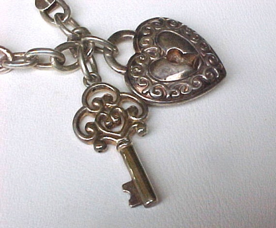 Vintage Anchor Link Heart and Key Sterling Silver… - image 3