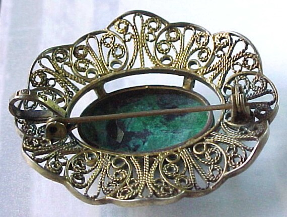 Large Vintage filigreed Silver and Green Blue Tur… - image 5