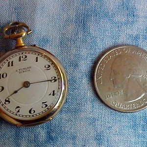 Fine Running Vintage Swiss Turler Watch Co. Zurich 14kt gold Open Face 10 Jewel Petite Ladies Pendant Purse 26mm Pocket Watch