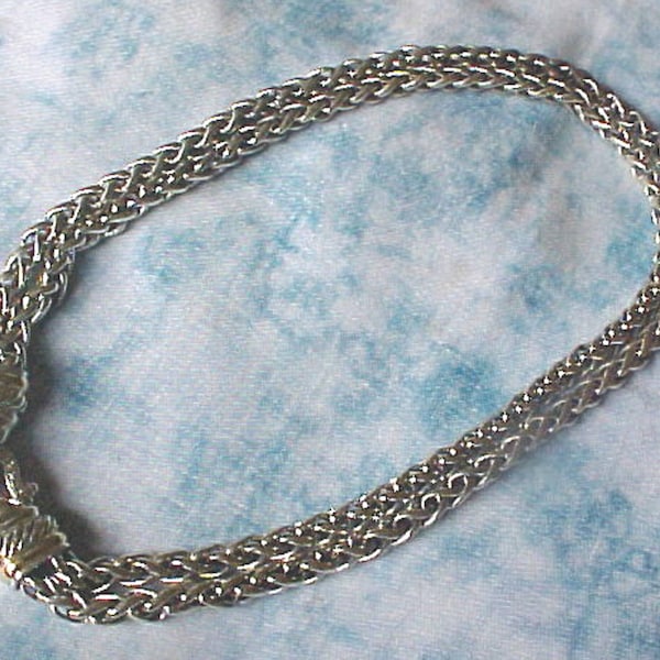 Artist DAVID YURMAN Sterling  Silver and 18K Gold Double Row Wheat Link 18" Chain 14 Diamond Buckle Necklace
