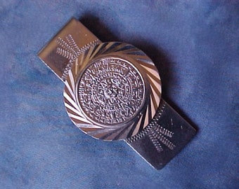 Taxco Mexico Artist Designed Aztec Calendar Chased Sterling Silver Money Clip new/old Inventory