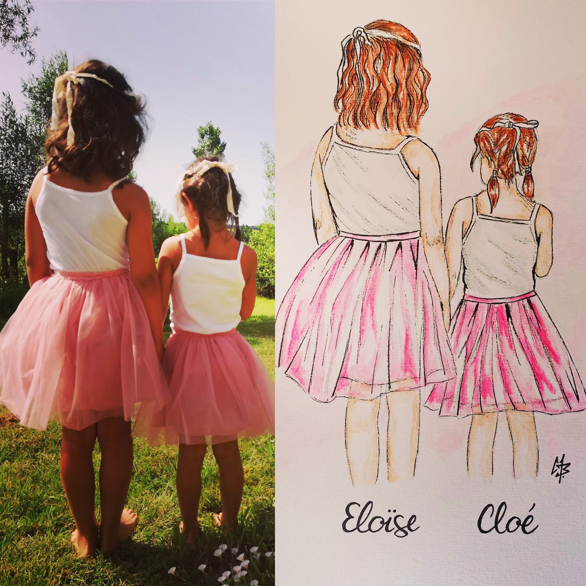 Portrait Personnalisé, Famille, Amie, Cadeau d'anniversaire, Faire Part Mariage, Evjf, Portrait Anni