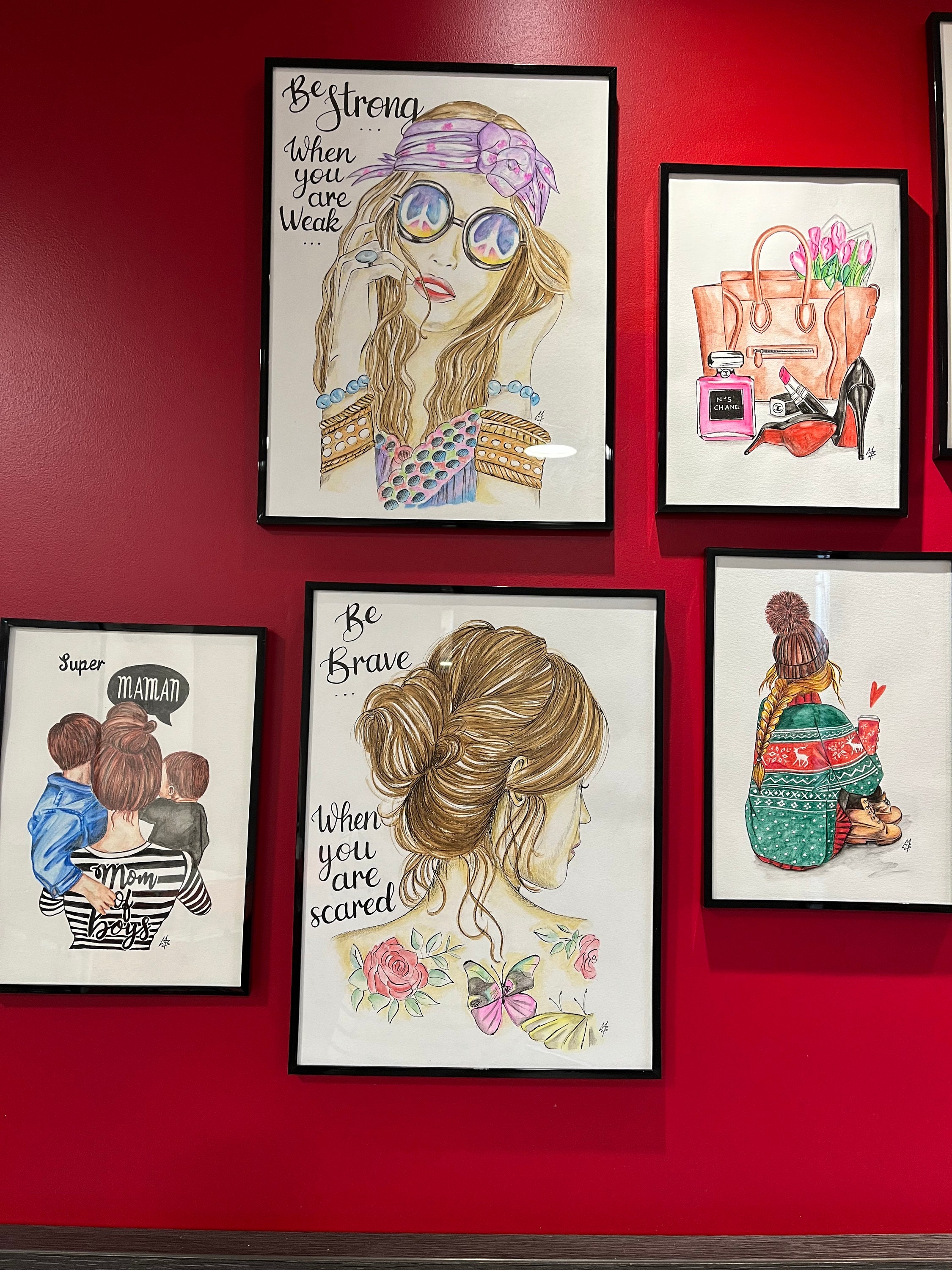 Dessins Aquarelle Encadrés Idée Cadeau Noël Décoration Tableau