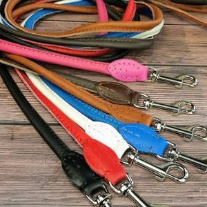 leather dog lead with silver hardware, 4ft ong leash, rolled dog leash, different colors and width