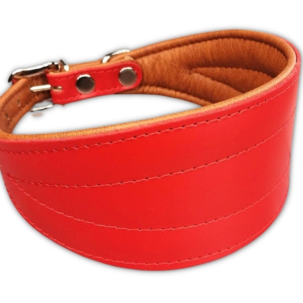 leather sighthound collar red brown, wide dog collar for Italian Greyhound, Galgo, Greyhound, Whippet, Lurcher, soft padded
