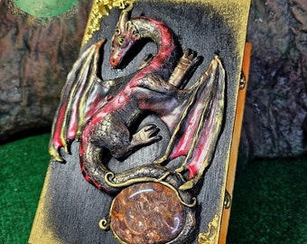 Red Dragon Book Jewelry box - Dragon box - fantasy box-  Magic book of witches - Deagon sculpture - Dragon eye - dragon decoration