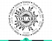 Bible Verse Sunflower Svg, You Are Christian Svg for Shirt, Religious Scripture Svg, Positive Affirmations Png, Floral Faith Jesus Svg File