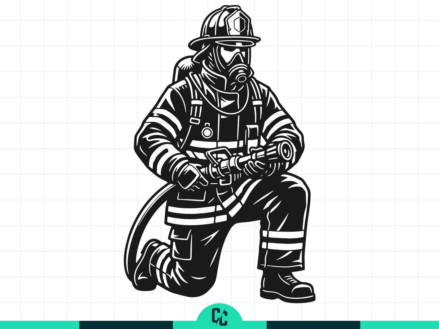 Firefighter Svg, Fireman Kneeling With Hose Design, Firefighter Dad ...