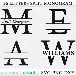 Paquete SVG de monograma dividido, letra dividida SVG, nombre SVG, monograma familiar SVG, fuente de monograma, alfabeto de nombre Cricut, monograma dividido SVG, Dxf, Png