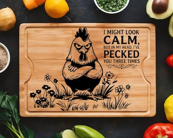 I Might Look Calm Sarcastic Chicken SVG PNG, Cutting Board Laser Engrave Design, Charcuterie Board SVG, Lightburn Laser File, Kitchen Decor