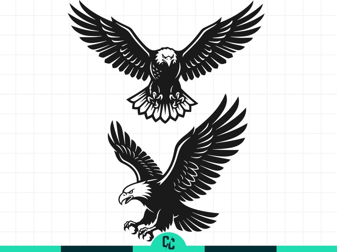 Flying Eagle SVG Bundle, Soaring Bald Eagle PNG, Attacking Bird Mascot ...