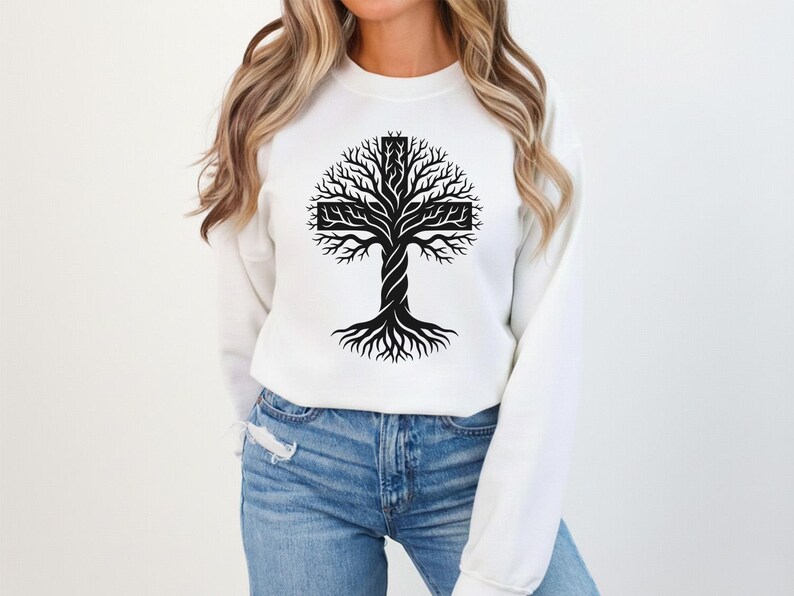Tree of Life Cross SVG, Christian Cross With Roots and Leaves ...