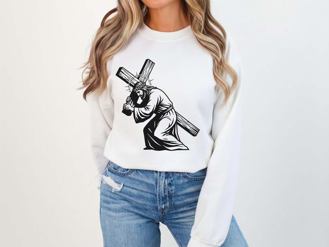 Jesus Carrying Cross SVG PNG, Way of the Cross Vector, Christian Shirt ...