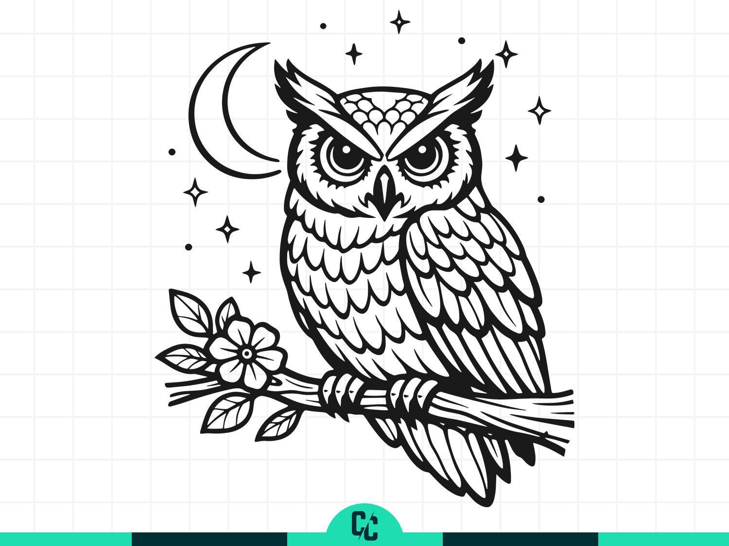 Celestial Owl Svg Png, Moon and Stars Svg, Night Bird Svg, Mystical Owl Svg, Owl Clipart, Boho Owl S
