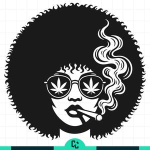 Afro Frau raucht Gras SVG, Cannabis Marihuana Schablone, Gelenk Blunt DXF, Rasta Queen Girl, Stoner Diva PNG, High 420 Kush Leben, Weed Shirt