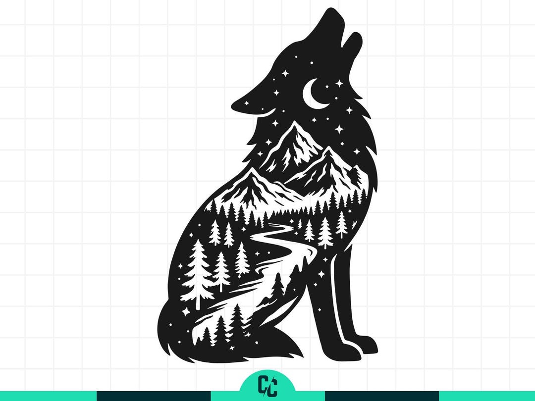 Wolf Mountain SVG PNG Night Sky Moon Forest Nature Howling Wolf ...